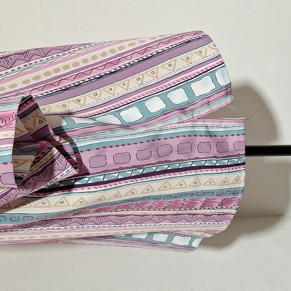 Alluson Dalet Multicolor Striped Full Button-Up Short Sleece Blouse Size 14P - Picture 7 of 16